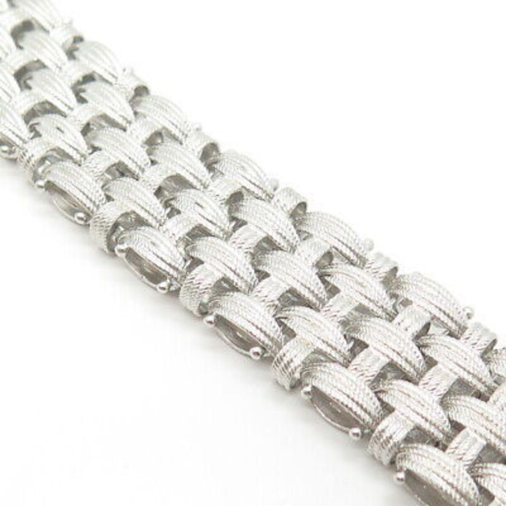 925 Sterling Silver Vintage Italy Rattan Link Bracelet 8" - Picture 3 of 7